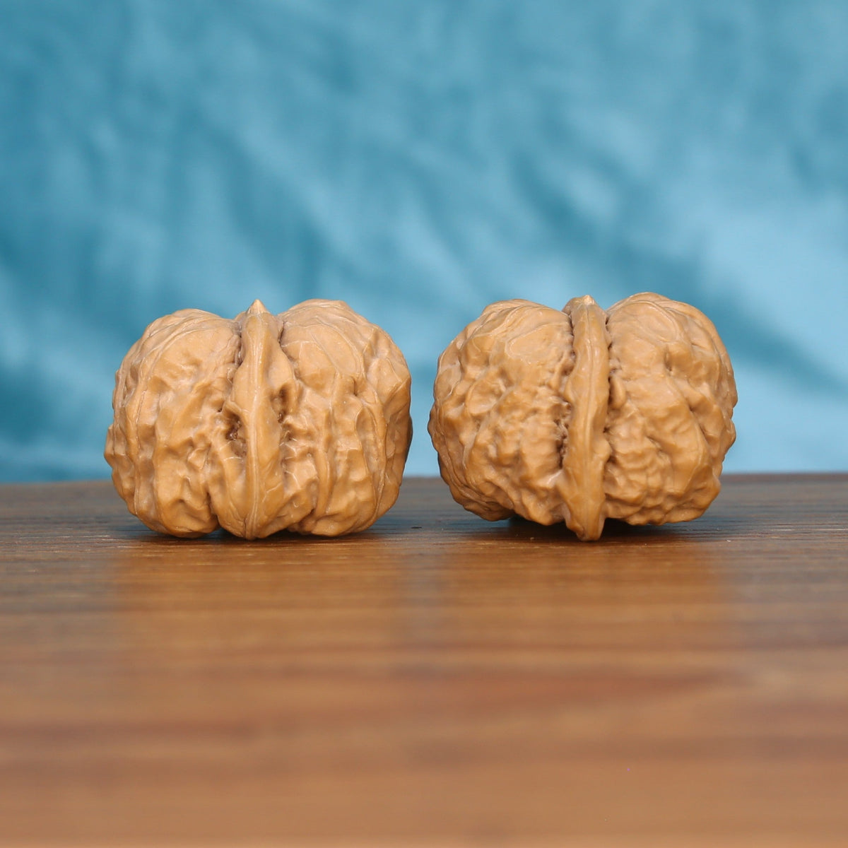 Ha-Ma-Tou wenwan walnut alternate angle, blue background – intricate natural ridge pattern close-up