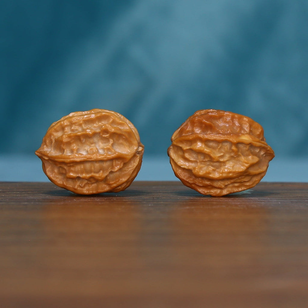 Another side view of the L43 wenwan walnut pair with warm brown textured surfaces
