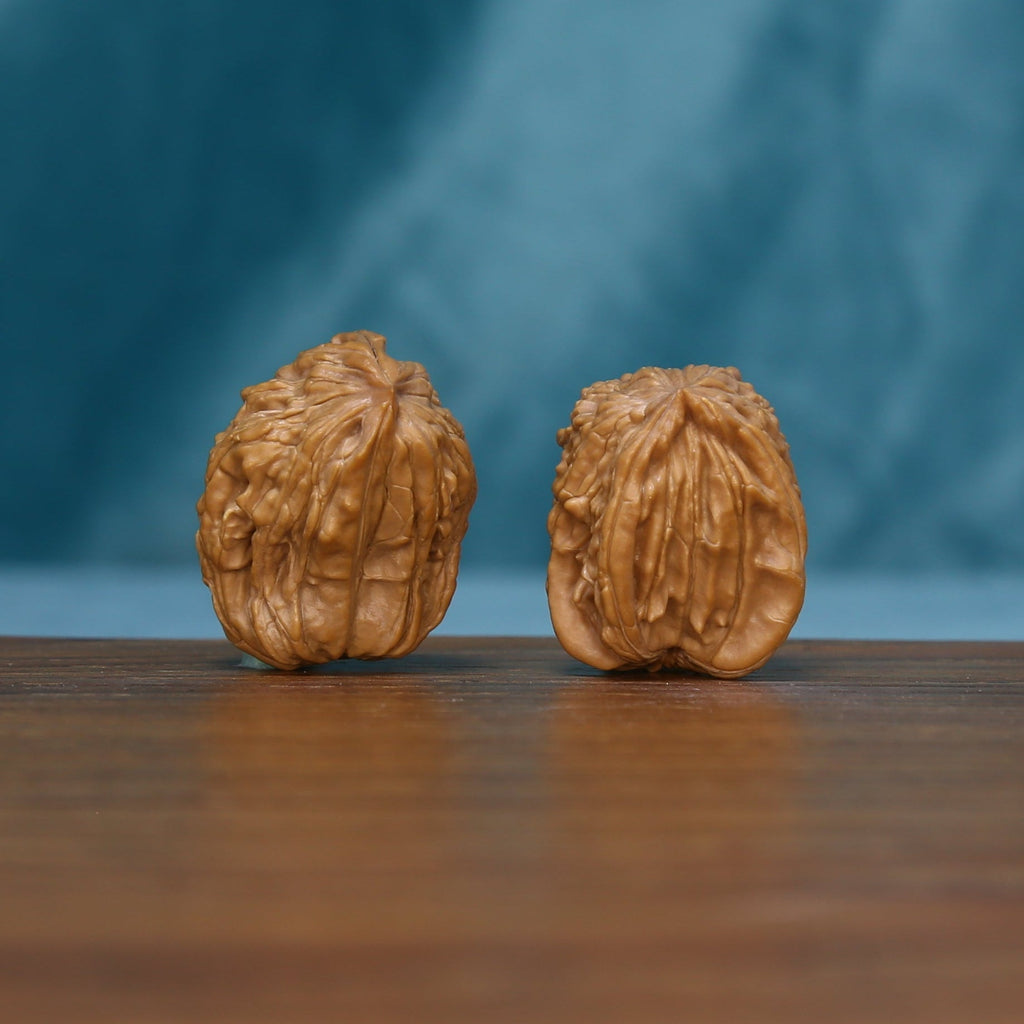 Side view of two 1789 wenwan walnuts showing their narrow profiles
