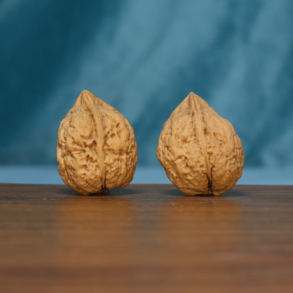 Upright view of the L40 Three-Ridge Iron Walnut pair showing their tapered tops
