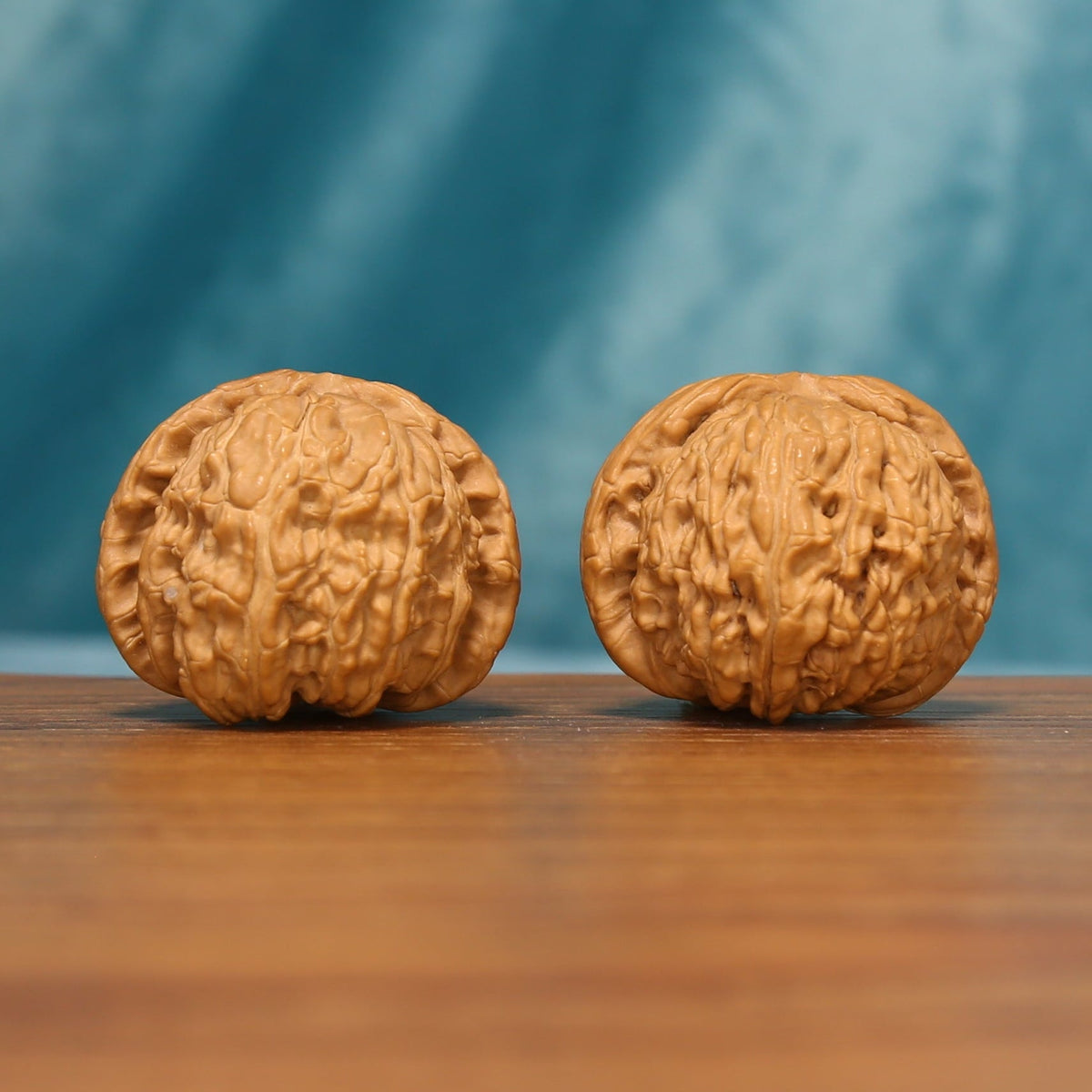 Angled front view of the White Lion Head Wenwan Walnut Set showing warm ivory-brown color and textured surfaces.
